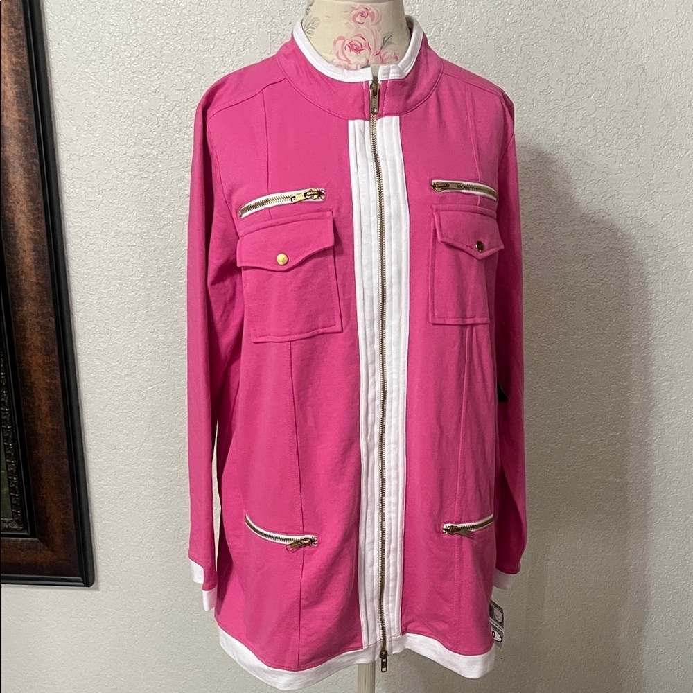Roaman's Pink Utility Jacket with Gold Details Just Lovely and Ladylike - Picture 3 of 14